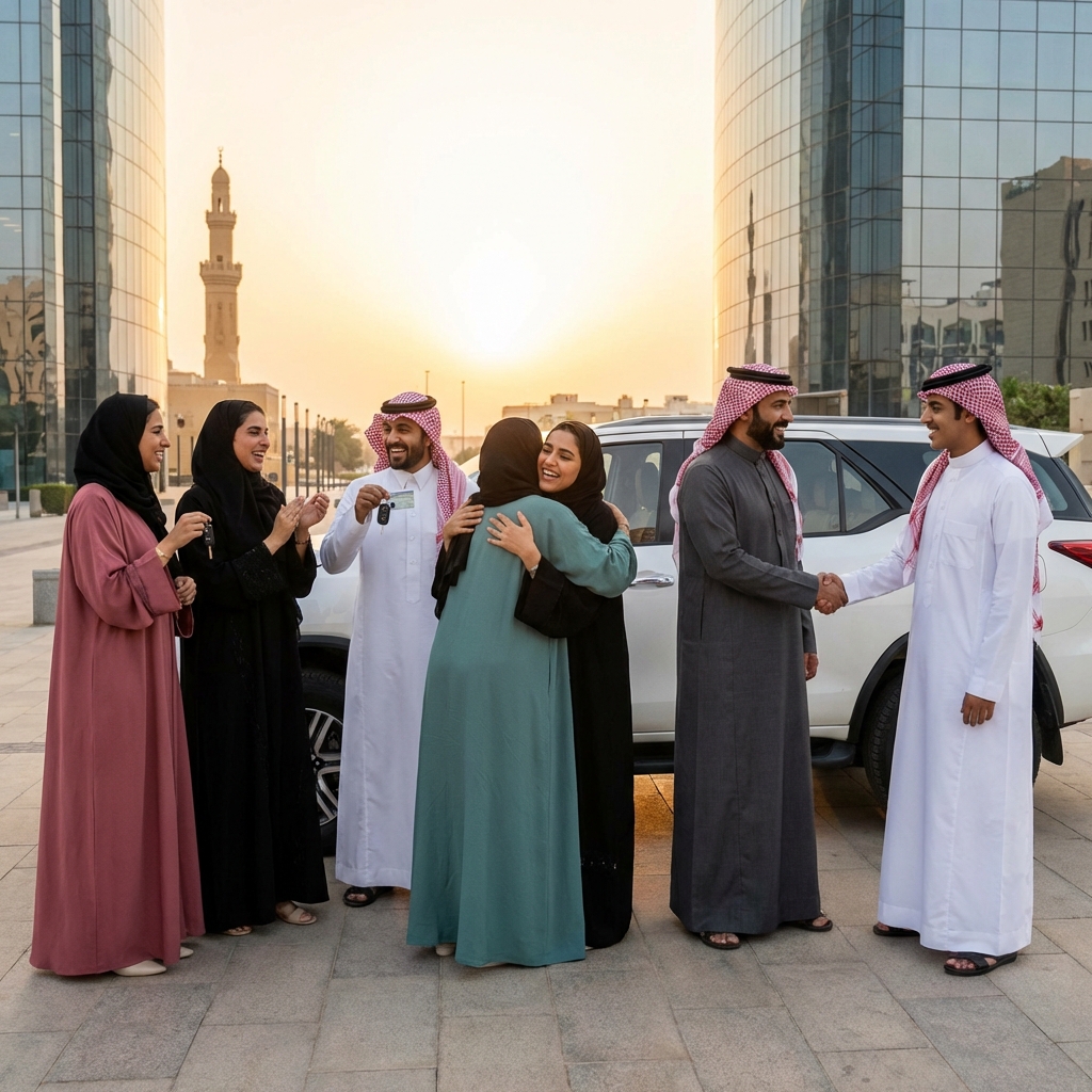 Happy Saudi learners celebrating success